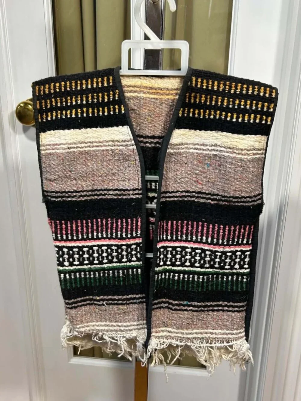 Vintage Kids Mexican Serape Blanket Vest Fringed Open Front